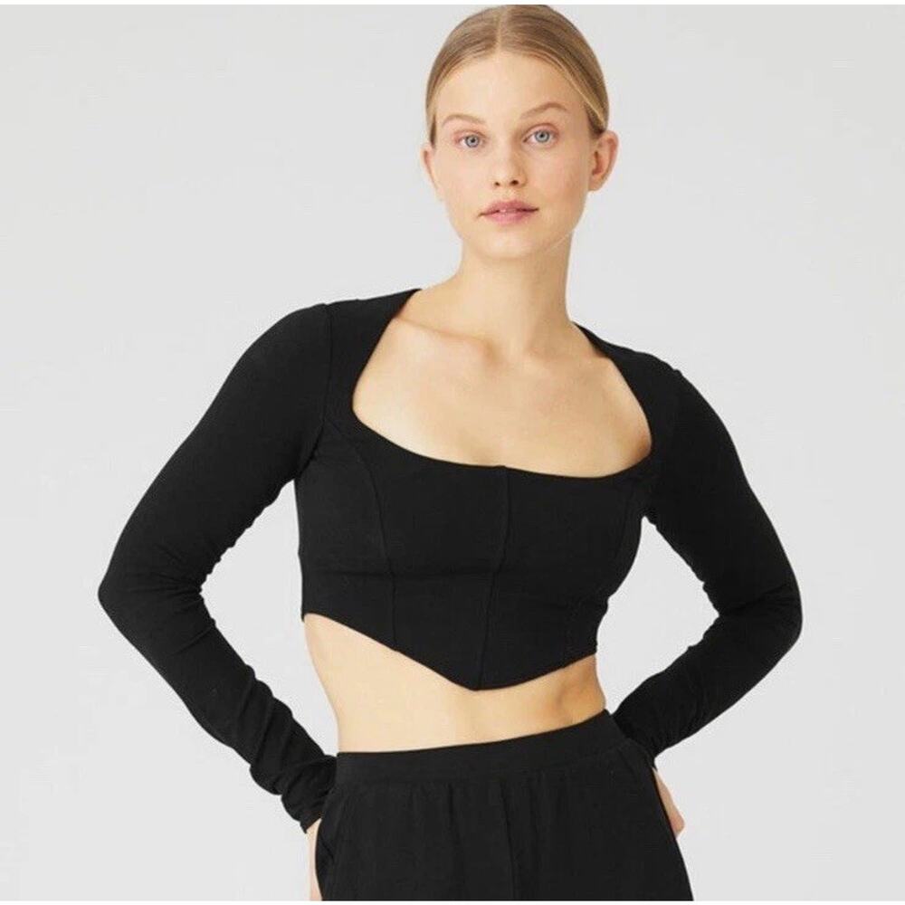 Alo Soft Sculpt Long Sleeve size XS black cropped top